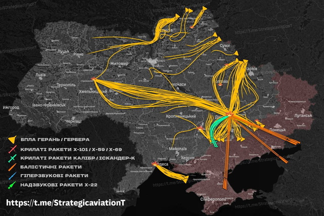 Вночі ворог атакував Україну 22 ракетами та 524 ударними БпЛА: Основний напрямок удару - Дніпро та Дніпропетровщина