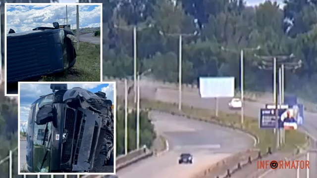 У Кам’янському Peugeot перекинувся на мосту: відео моменту ДТП