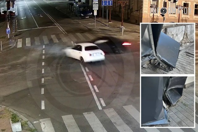 В Днепре на Воскресенской после столкновения с Daewoo авто влетело в почтомат «Новой почты»: видео момента ДТП