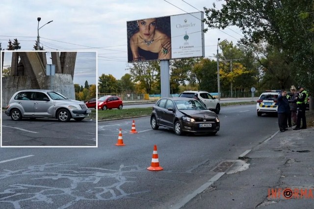 В Днепре на Набережной Победы Volkswagen после столкновения с Chrysler развернуло, в салоне был ребенок