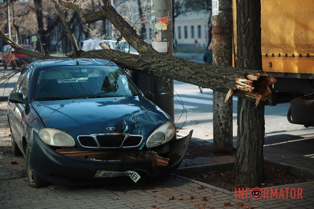 В Днепре на Леси Украинки Daewoo Lanos после столкновения с фурой Iveco снес дерево
